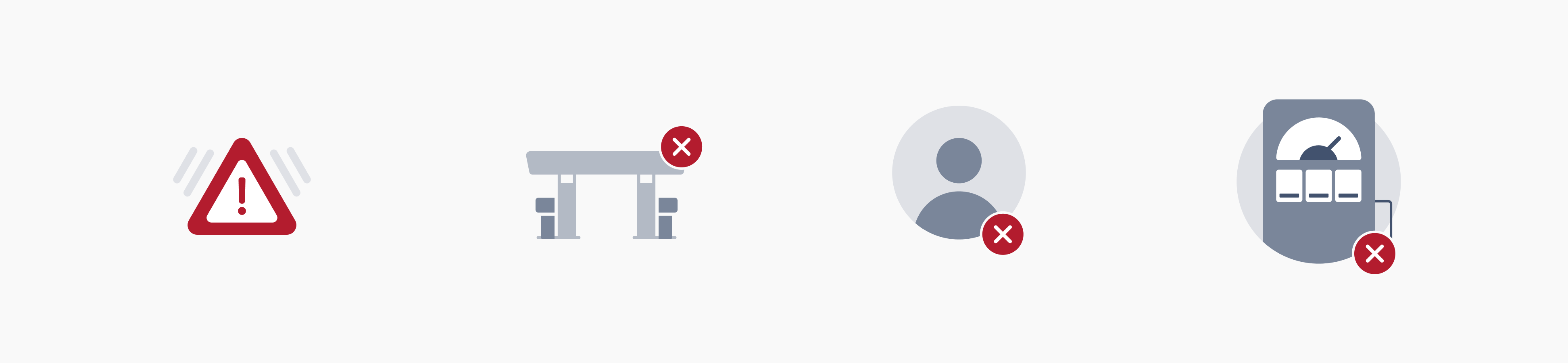 Four illustrations of error illustrations including error, no fueling stations, deactivated account, and unavailable fuel pump.