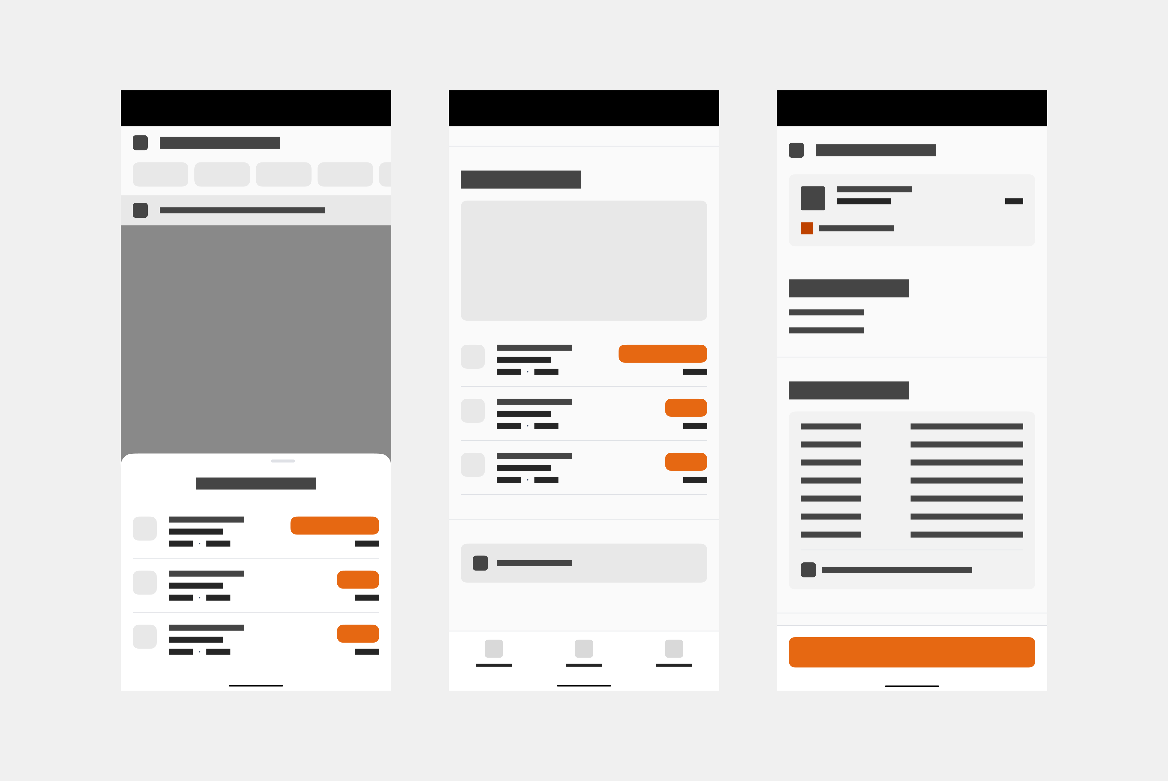 UI patterns for three different Car IQ mobile screens.