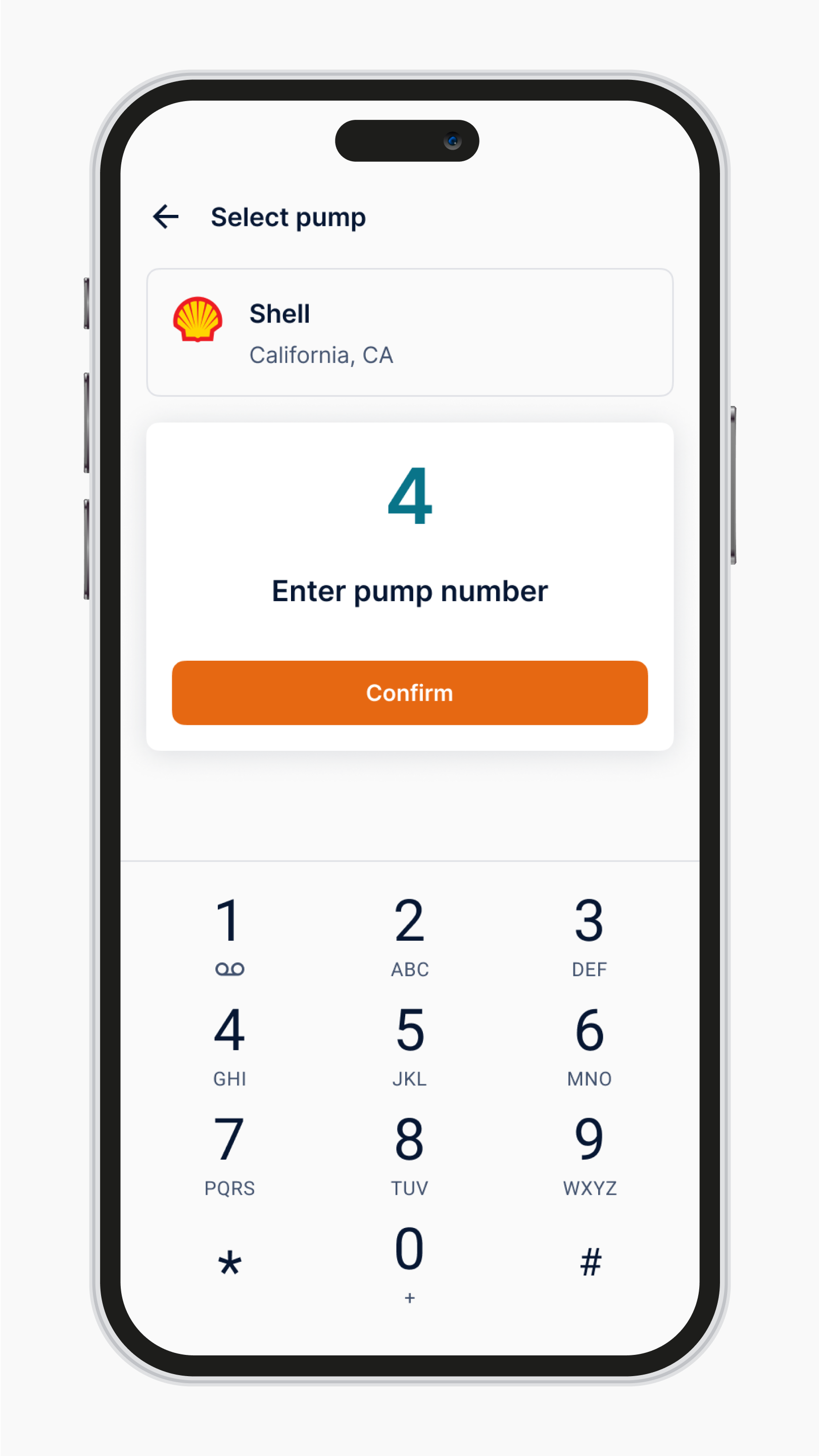 Mobile phone mockup of entering a pump number.