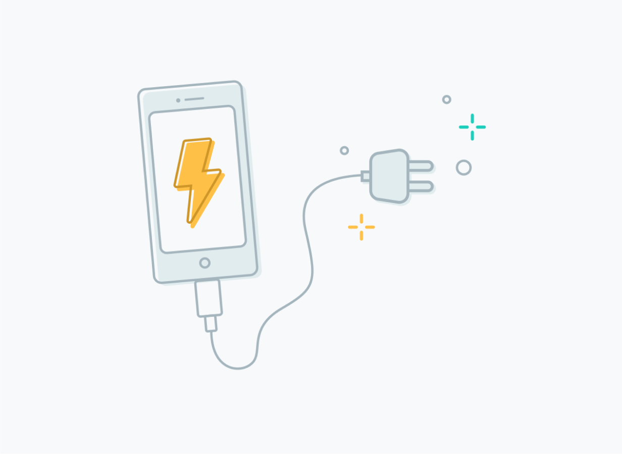 Illustration of a phone with a charging cable attached to it.